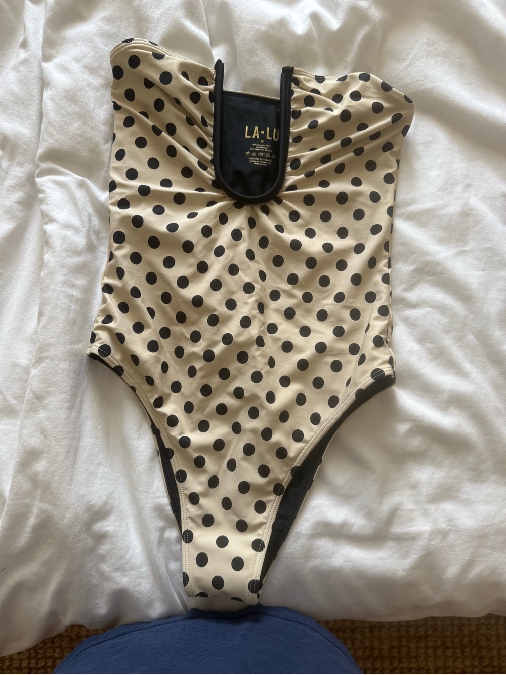 LA-LU Polka Dot One-Piece Swimsuit in Beige and Black